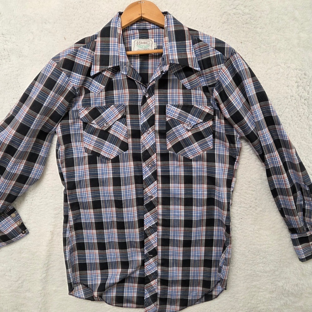 H Bar C California Ranchwear Long Tail Plaid Long Sleeve‎ Snap Shirt 15 1/2 33